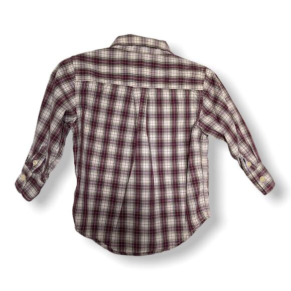 Gap Boys Shirt Size 2 Burgundy Green Yellow Plaid Long Sleeve Button Up Front - Picture 3 of 5